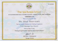Certificate of Foot reflexology massage at Thai Spa Burapa School (written in English)