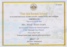 Certificate of Foot reflexology massage at Thai Spa Burapa School (written in English)