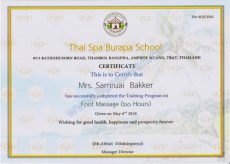 Certificate of Foot reflexology massage at Thai Spa Burapa School (written in English)